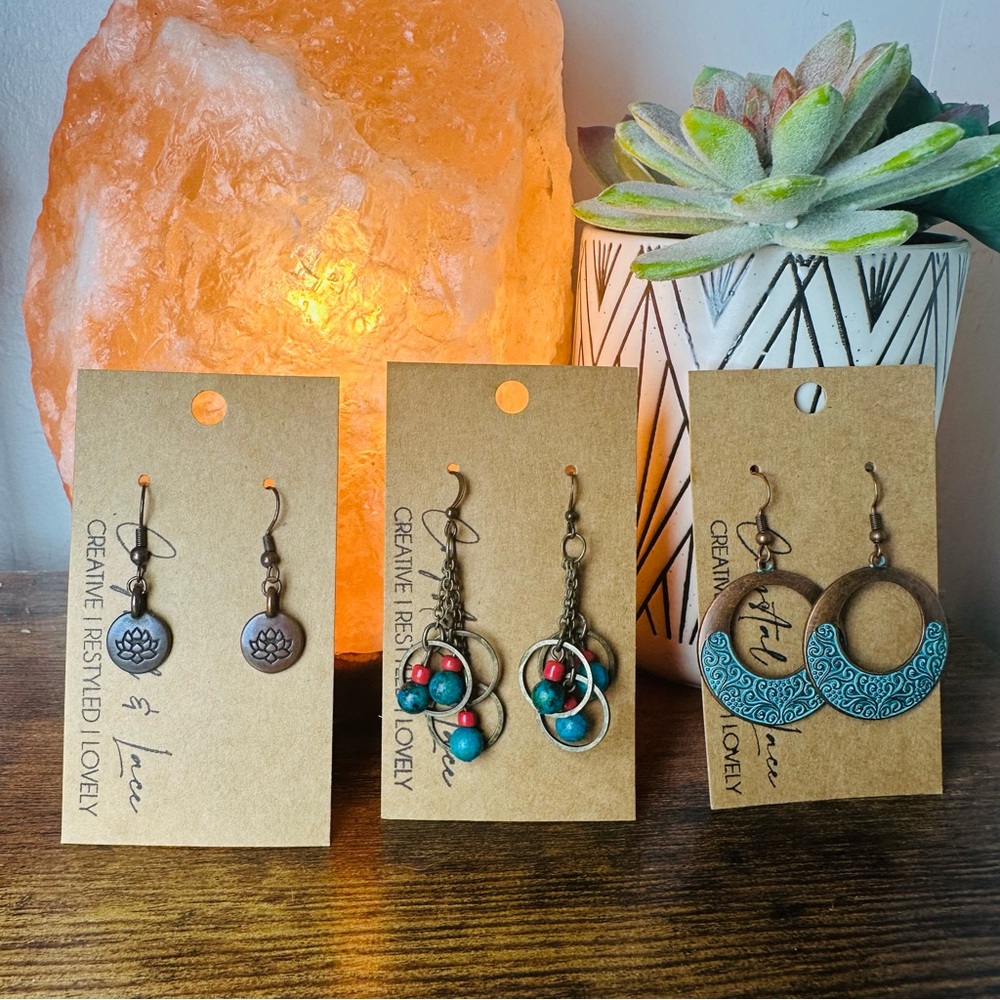 Artistic Earrings Set with Turquoise and Bronze